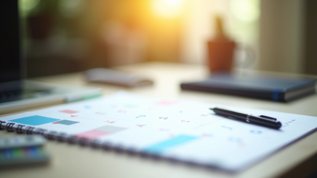 Desk setup with color-coded calendar blocks and task list