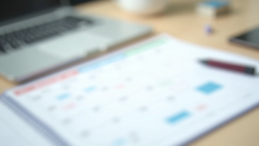 Organized weekly planning calendar with color-coded schedule blocks and deadline markers